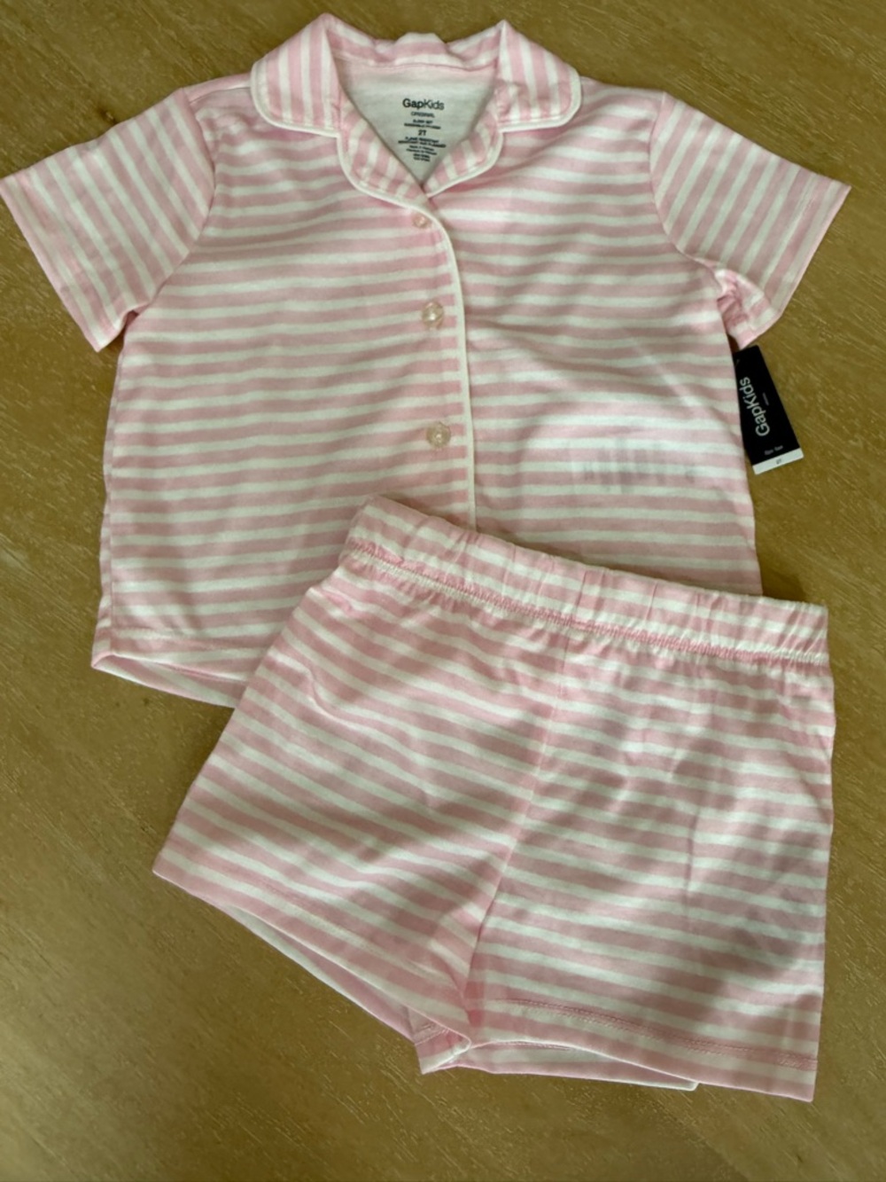 Gap Kids Button Down Pajama Short Set, Pink Stripe, Toddler Girl 2T, NWT